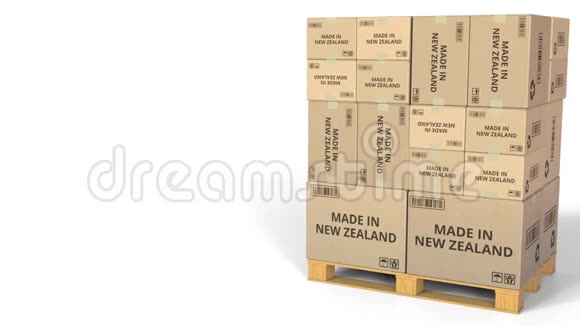 在仓库纸箱上用新西兰文字制作3D动动画视频的预览图