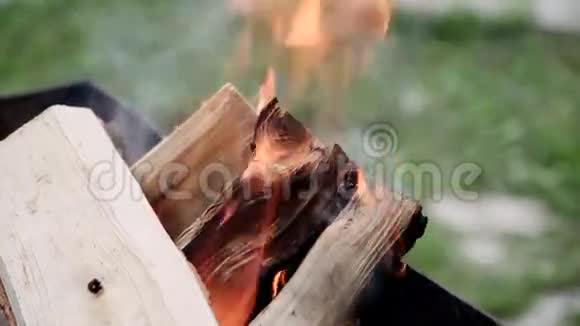 燃烧的木柴在一个燃烧的特写视频的预览图