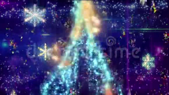 蓝底降雪的抽象圣诞树视频的预览图