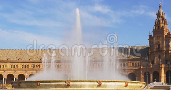天光塞维利亚广场埃斯帕纳主喷泉4k西班牙视频的预览图