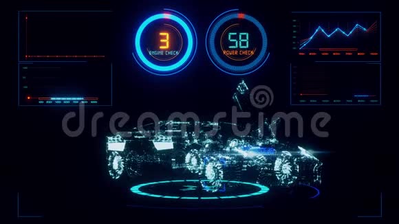 3D蓝橙HUD汽车界面运动图形元素视频的预览图