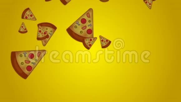 复古风格下降垃圾食品披萨黄色背景运动图形生日广告等视频的预览图