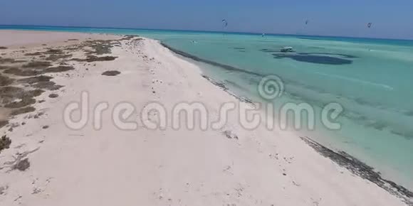 在埃及夏天的海上风筝冲浪许多冲浪者学会骑马拍摄空中4K视频视频的预览图