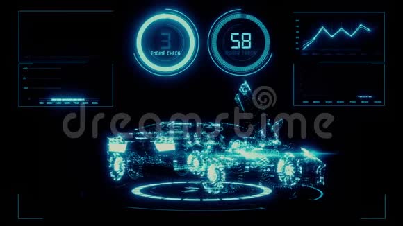 3D蓝色HUD汽车界面运动图形元件视频的预览图