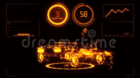 3D橙色HUD汽车界面运动图形元件视频的预览图
