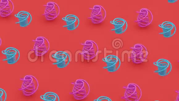 红色背景上五颜六色的旋转形状抽象几何形状的三维渲染计算机生成循环动画视频的预览图