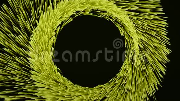 彩色隧道的抽象动画黄色生长的粒子在黑色背景上螺旋运动五彩缤纷视频的预览图