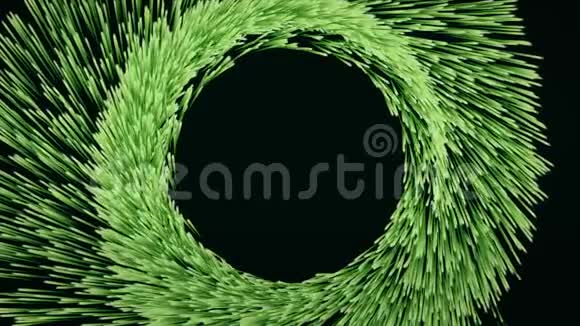 彩色隧道的抽象动画绿色生长的粒子在黑色背景上螺旋运动五彩缤纷视频的预览图