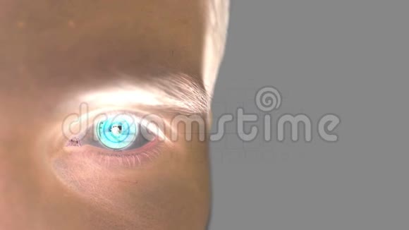 用虹膜扫描关闭男性眼睛未来技术身份识别和视觉概念慢动作3840x2160视频的预览图