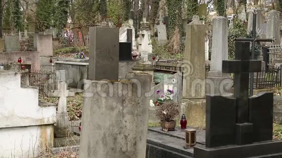 乌克兰利沃夫Lychakiv公墓的墓地视频的预览图