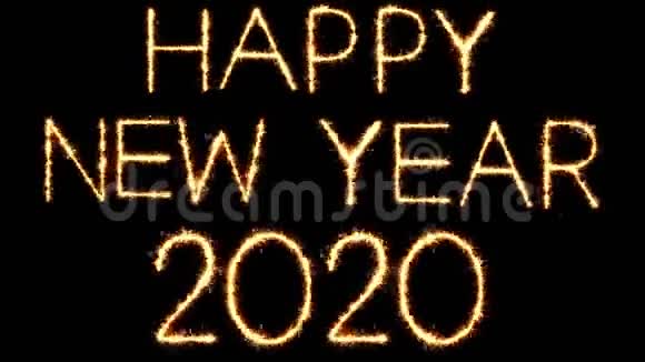 新年快乐2020文字火花闪闪发光火花烟火循环动画视频的预览图