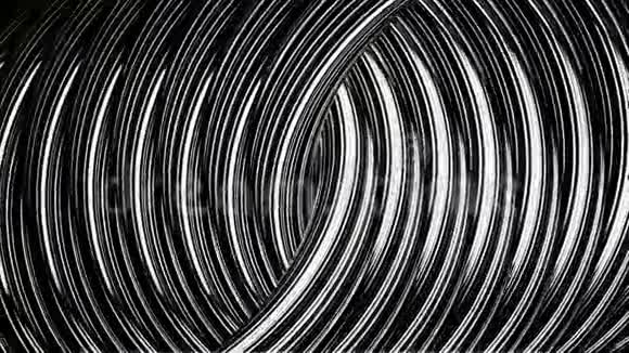 抽象背景的金属扭曲线与白光耀斑无缝环动画银色灰色卷线视频的预览图