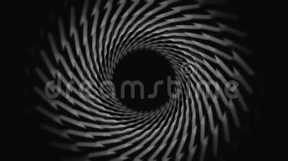 灰色旋转移动隧道在黑色背景无缝环动画单色隧道抽象动画视频的预览图