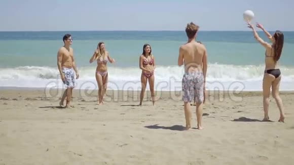 一群在海滩上玩得开心的年轻朋友视频的预览图