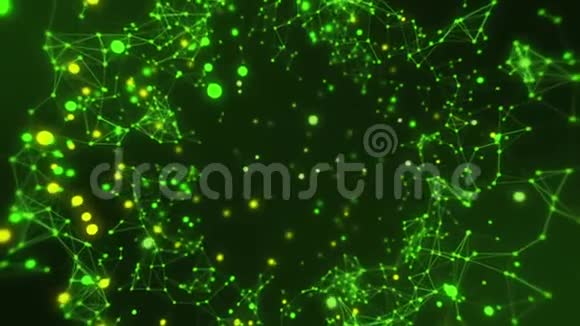 绿色荧光抽象线和粒子内部标志背景视频的预览图