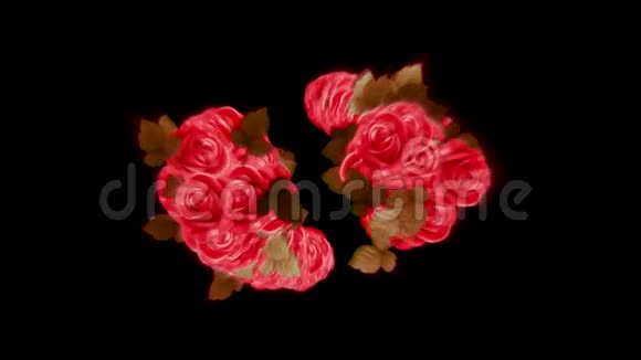 红玫瑰与树叶动画背景与光之爆炸视频的预览图