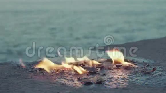 在石堤上燃烧的叶子视频的预览图