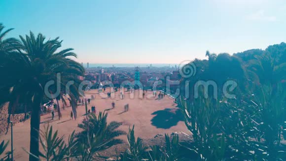 天光公园瓜尔巴塞罗那全景4k时间流逝西班牙巴塞罗那视频的预览图