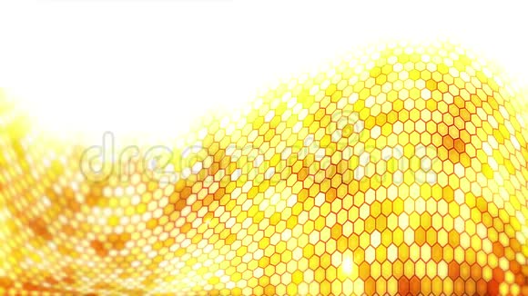 黄色电动雷电蜂窝背景发光的电六角与闪光业务技术循环动画视频的预览图
