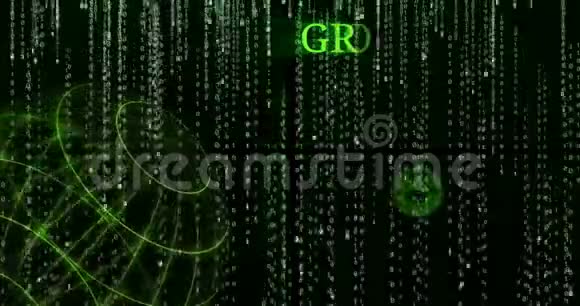 在下降的二进制代码符号上发光的GRINGRIN符号视频的预览图