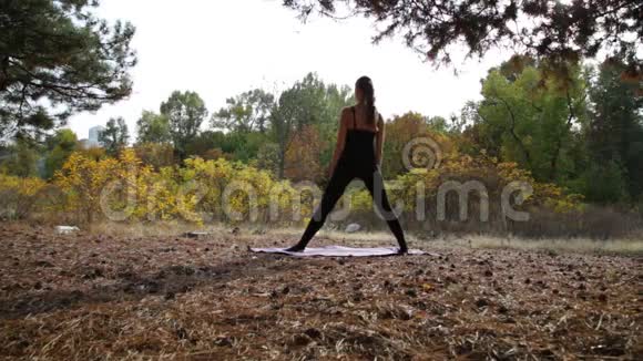 美丽的女性在森林里做瑜伽视频的预览图