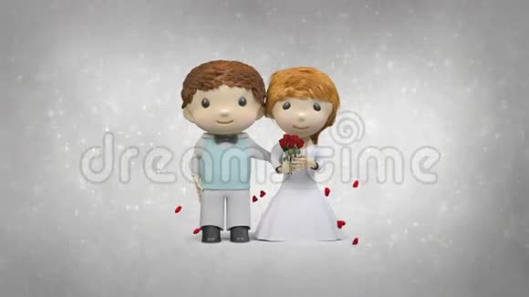 卡通夫妇和闪亮的背景婚礼视频的预览图