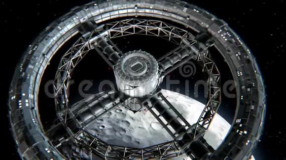 月球背景上的圆形空间站视频的预览图