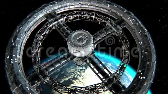 地球背景上的圆形空间站视频的预览图
