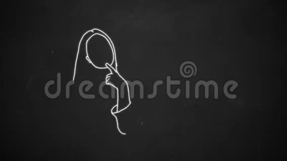 一个有着泡泡思考的年轻女人的粉笔画动画视频的预览图