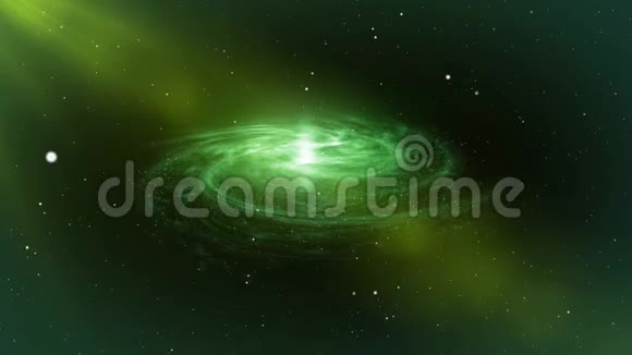 以明亮的绿色和白色旋转螺旋到星系绿色背景视频的预览图