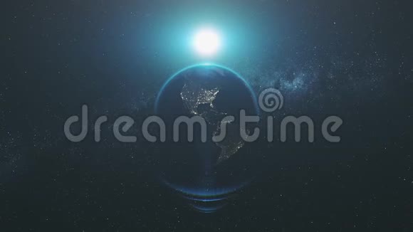 地球旋转轨道耀斑阳光照明视频的预览图