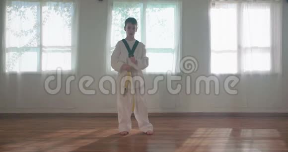 一个小男孩练习武术的慢镜头视频的预览图