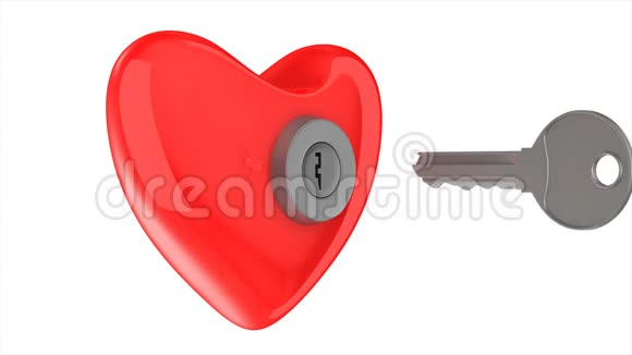 白色背景上有钥匙的心脏孤立的三维渲染视频的预览图