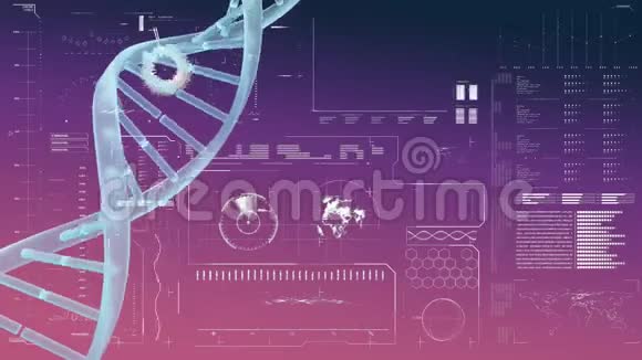 在紫色背景上转动DNA链视频的预览图
