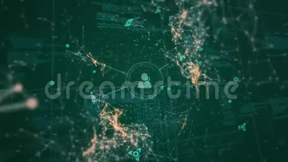 人们图标连接和移动绿色背景数据视频的预览图