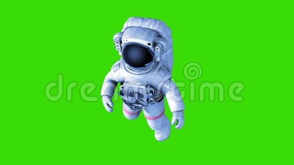 绿色背景下的宇航员三维动画4K视频的预览图