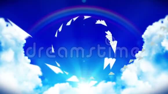用云朵和彩虹在蓝天上流动的白纸平面动画务或创新理念商业邮件手工制作视频的预览图