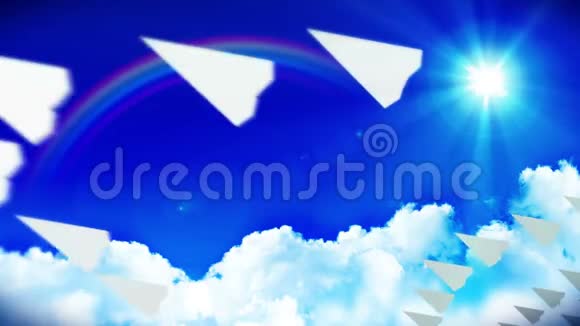用云朵和彩虹在蓝天上流动的白纸平面动画务或创新理念商业邮件手工制作视频的预览图