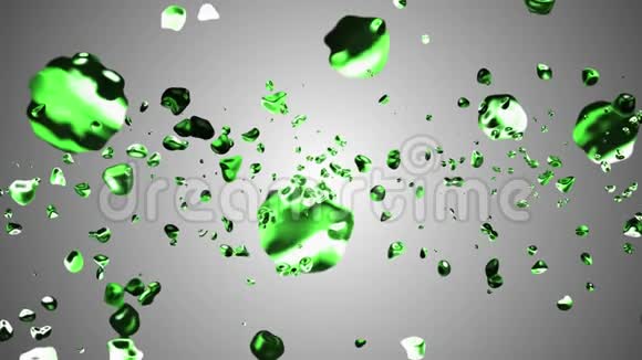 翡翠绿色液态金属水滴随机扩散空间数字动画背景新品质自然运动视频的预览图