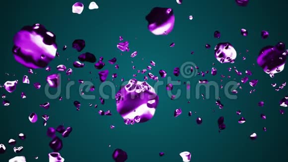 紫粉红色液态金属水滴随机扩散空间数字动画背景新品质自然运动视频的预览图