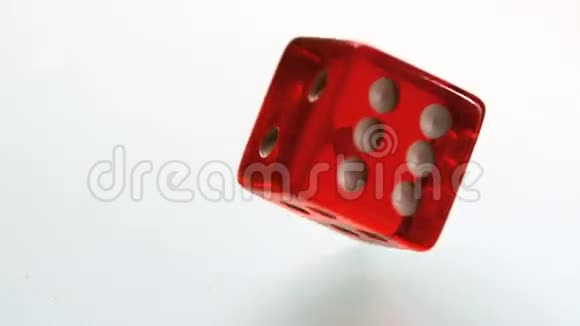 红色骰子旋转并沉淀在白色表面视频的预览图