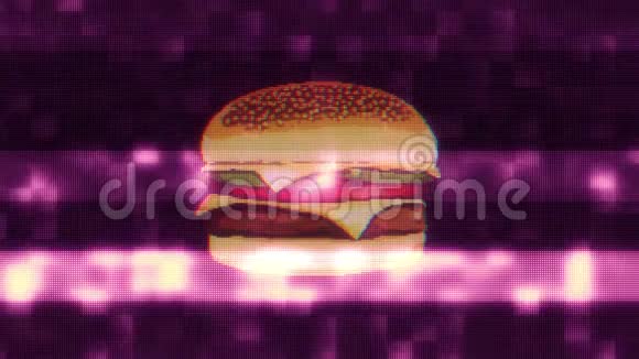 像素汉堡故障液晶屏幕背景动画无缝循环新质量通用复古停止运动动态视频的预览图