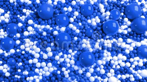 三维简单抽象几何背景与蓝色和白色球覆盖表面混合顺利4k无缝环视频的预览图