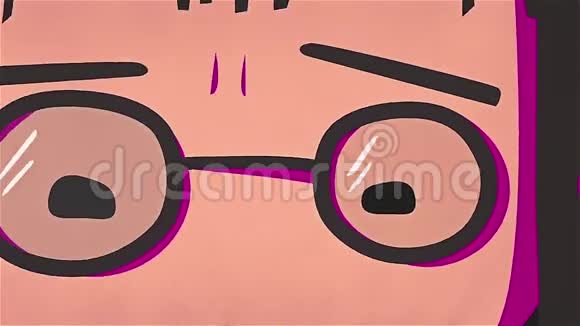 哭泣女孩的动画黑发和眼镜的卡通人物这是生气特写镜头视频的预览图