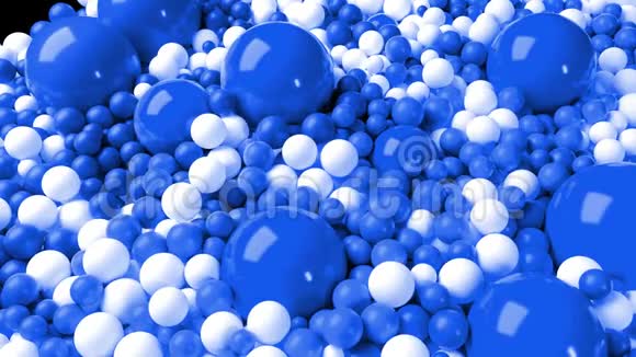 三维简单抽象几何背景与蓝色和白色球覆盖表面混合顺利4k无缝环视频的预览图