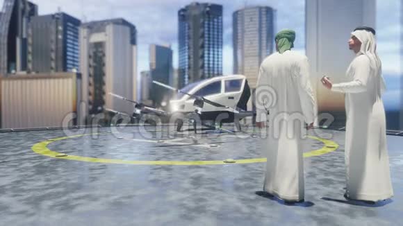 无人驾驶的乘客出租车为客户的呼叫而出发未来无人机出租车的概念3D视频的预览图