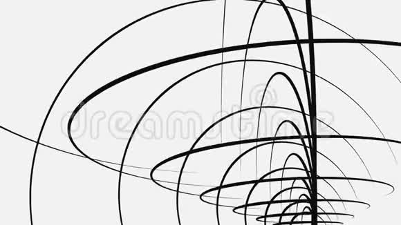 白色背景下扭曲黑线旋转的抽象动画动画黑白抽象视频的预览图