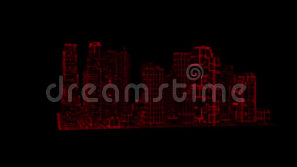 3D红色全息城市循环运动图形元件视频的预览图