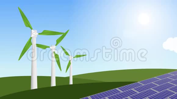 替代能源风车和太阳能电池板动画视频的预览图