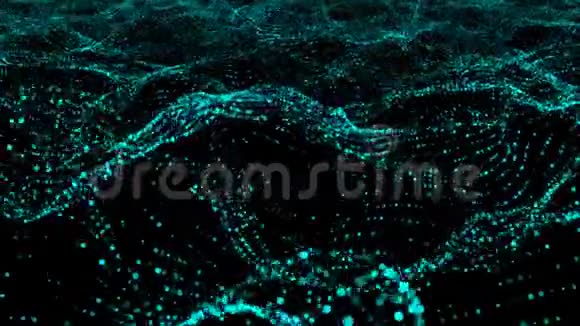 抽象挥动闪亮的粒子作为海水计算机生成抽象背景三维渲染视频的预览图